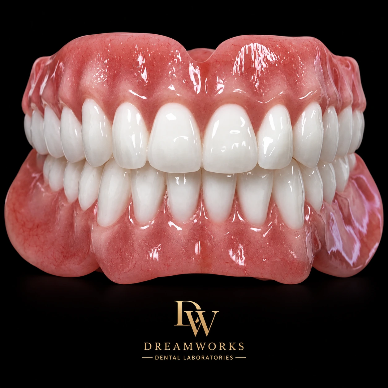 Upper and lower full dentures from Dreamworks Dental Lab
